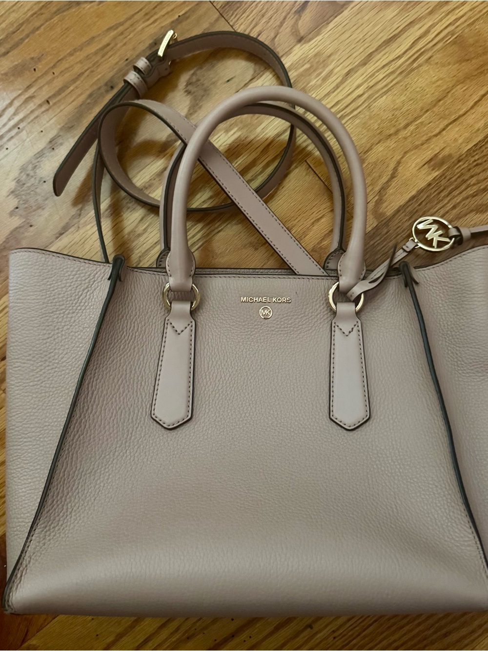 Michael Kors Pebbled Leather Satchel in Taupe Blush